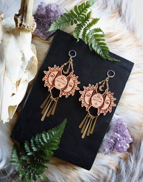 MADE TO ORDER Sun and moon wooden earrings #1