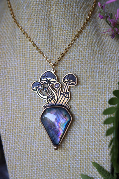 Brass mushroom necklace #2