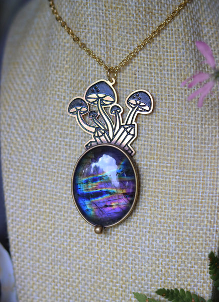 Brass mushroom necklace #1