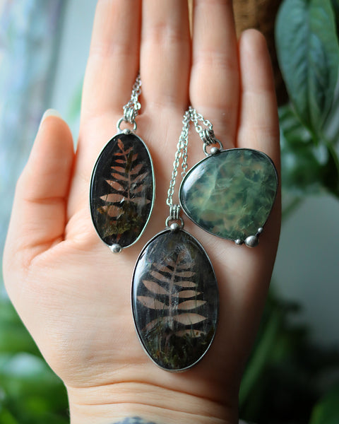 Leaf necklace with green tourmaline rutilated quartz #2 - Nature collection