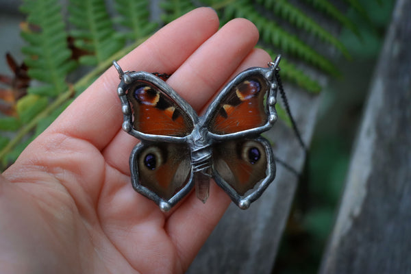 "Aglais io" real butterfly necklace