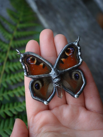 "Aglais io" real butterfly necklace