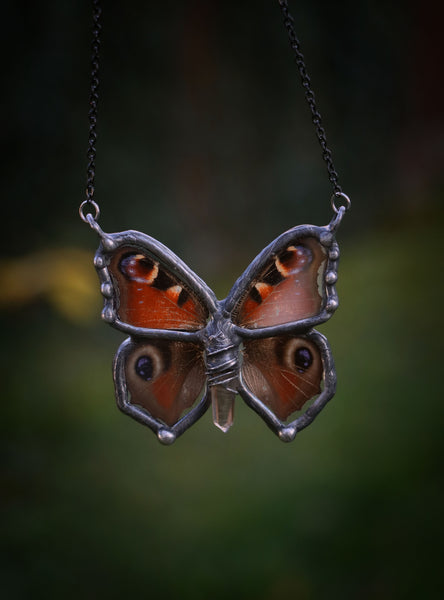 "Aglais io" real butterfly necklace