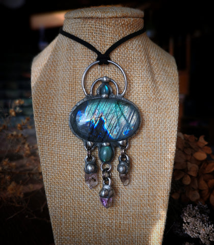 Labradorite and amethyst chandelier pendant