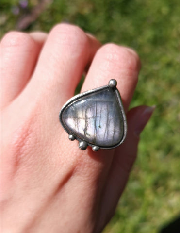 Purple labradorite adjustable ring