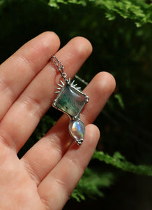 Moss agate and rainbow moonstone pendant #3