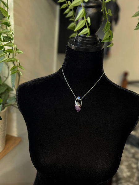 "Wendeline" spirit amethyst and rainbow moonstone necklace